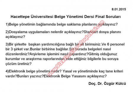 Belge Yönetimi Dersi Final Soruları