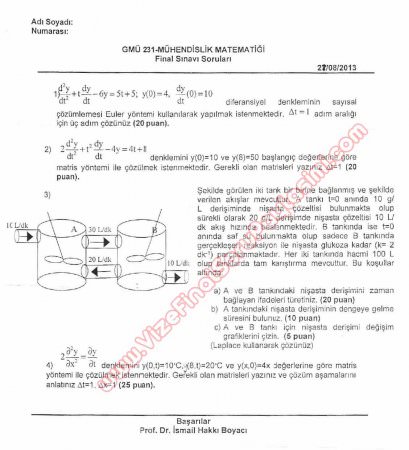 Mühendislik Matematiği Final Soruları