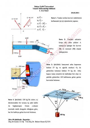 Statik Dersi Vize Soruları - Tekstil Mühendisliği