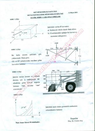 Statik Dersi 2. Ara Sınav Soruları ve Cevapları