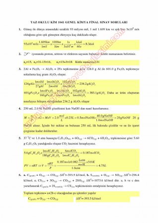 Genel Kimya -1 Final Soruları ve Cevapları