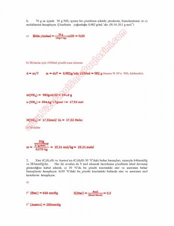 Genel Kimya-2 Vize Soruları ve Çözümleri - Cumhuriyet