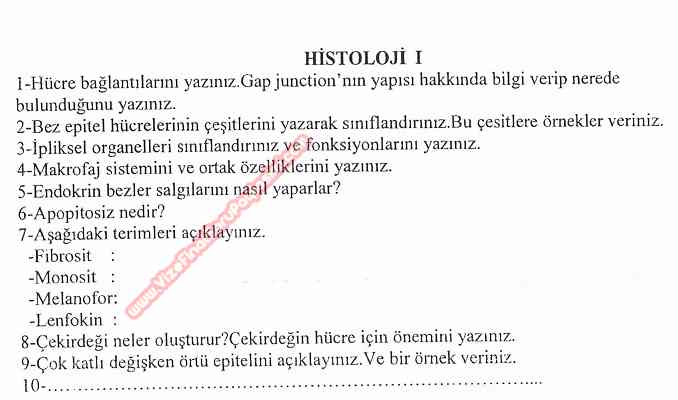 Histoloji Dersi Sinav Sorulari Vize Ve Final Sorulari Paylasim Portali Cozumlu Sorular Icin Tiklayin