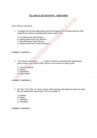 Principles of Management - Midterm Questions and Answers  (Yönetim İlkeleri)