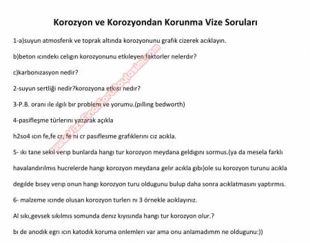 Korozyon ve Korozyondan Korunma Vize Soruları