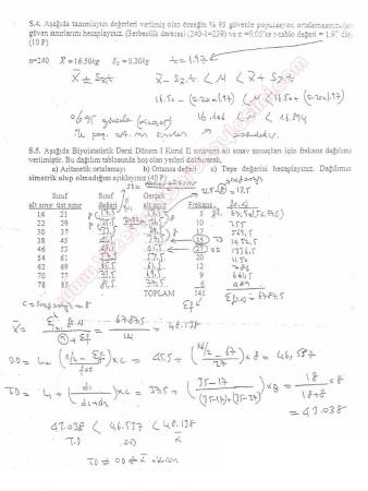 Biyoistatistik Dersi Vize Soruları ve Cevapları