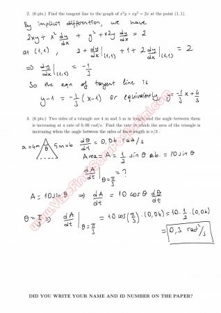 Calculus With Analytic Geometry Second Short Exam Questions and Solutions Summer 2014