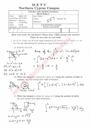 Calculus With Analytic Geometry Third Short Exam Questions and Solutions Summer 2014