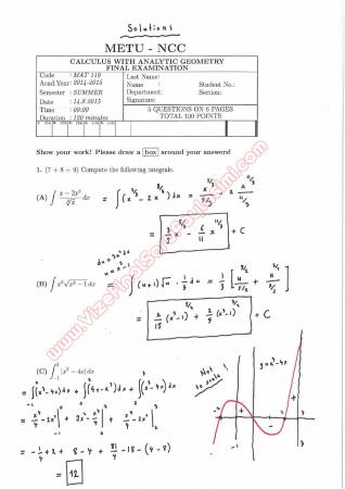 Calculus With Analytic Geometry Final Questions and Solutions 2015