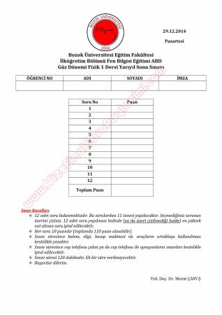 Fizik 1 Final Soruları ve Cevapları - Bozok Üniversitesi