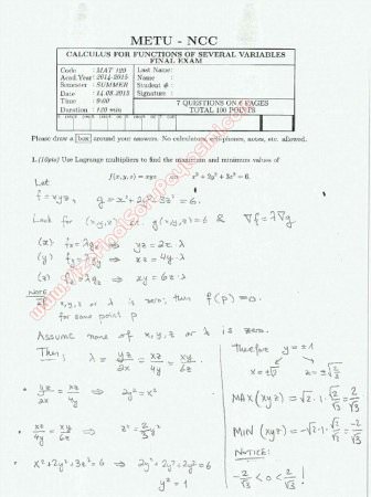 Calculus For Functions Of Several Variables Final Questions And Solutions Summer 2015