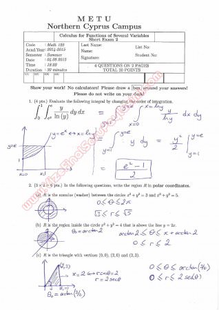 Calculus For Functions Of Several Variables Second Short Exam Questions And Solutions Summer 2015