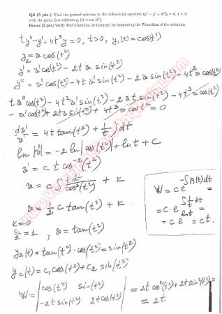 Differential Equations Third Short Exam Questions And Solutions 2015