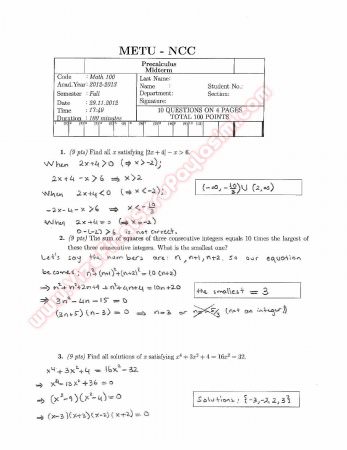 Precalculus Midterm Exam Questions And Solutions 2013 Fall