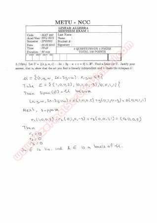 Linear Algebra First Midterm Qestions And Solutions 2015