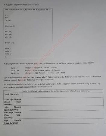 Programlama Dilleri Vize Final Çalışma Soruları