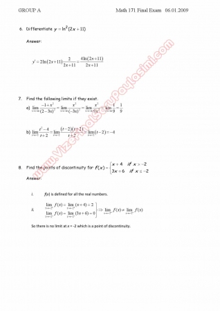 Calculus for Business and Economics-1 Final Exam Questions and Solutions