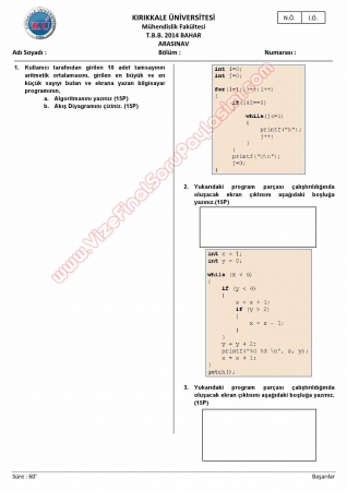 Temel Bilgisayar Bilimleri Dersi Vize Soruları - 2014