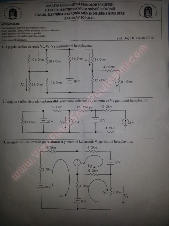 Elektrik Elektronik Müh. Giriş Vize Soruları