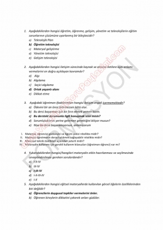 Öğretim Teknolojileri ve Materyal Tasarımı Dersi Vize Final Soruları