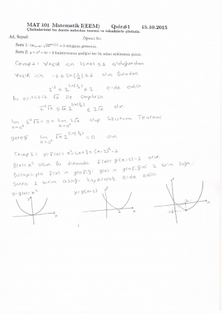 Matematik -1 1. Quiz Soru ve Çözümleri - EEM