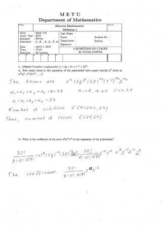 Discrete Mathematics First Midterm Exam Questions