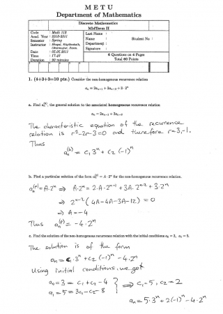 Discrete Mathematics Second Midterm Exam Questions 2011
