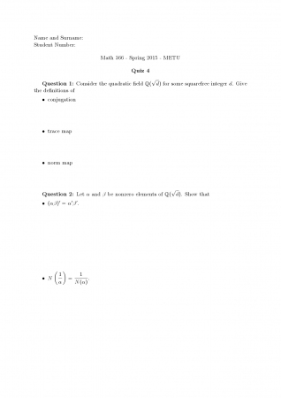 Elementary Number Theory 2 4.Quiz Questions