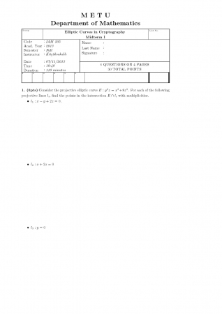 Elliptic Curves in Cryptography First Midterm Exam Questions