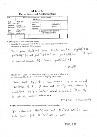 Field Extensions and Galois Theory Second Midterm Exam Questions