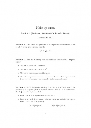 Fundamentals of Mathematics Make Up Exam Questions