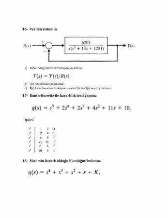 Sistem Dinamiği ve Kontrol Dersi Final Çalışma Soruları -1