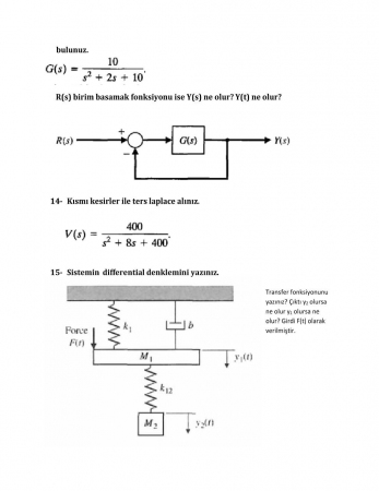 Sistem Dinamiği ve Kontrol Dersi Final Çalışma Soruları -1