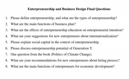 Enterpreneurship and Business Design Final Questions