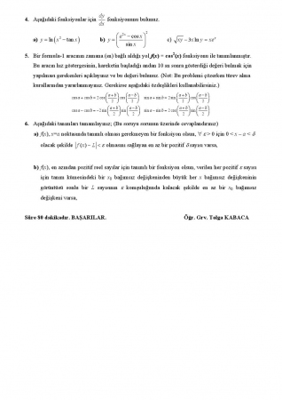 Analiz-1 Final Soruları