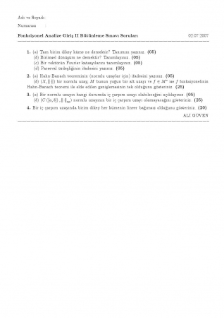 Fonksiyonel Analize Giriş-2 Bütünleme Soruları