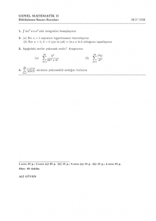 Genel Matematik-2 Bütünleme Soruları