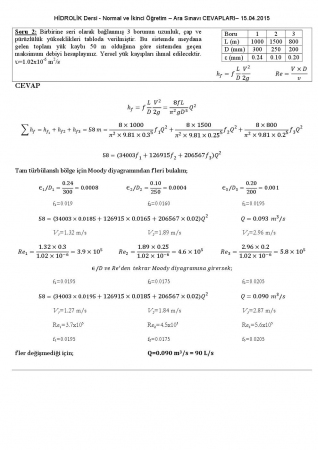 Hidrolik Dersi Vize Soru ve Cevapları 2015
