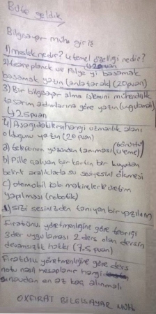 Bilgisayar Mühendisliğine Giriş Bütünleme Soruları - 2016