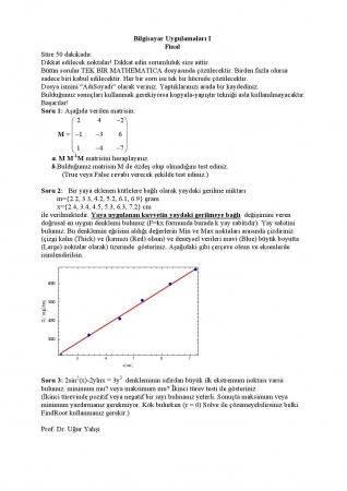 Bilgisayar Uygulamaları -1 (Mathematica) Final Soruları
