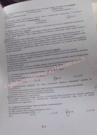 Su Kalite Kontrolü Dersi Bitirme Sınav Soruları (B Grubu)