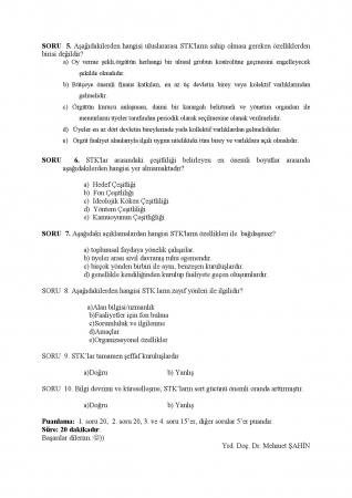 Sivil Tolum Kuruluşları Ekonomisi Vize Soruları