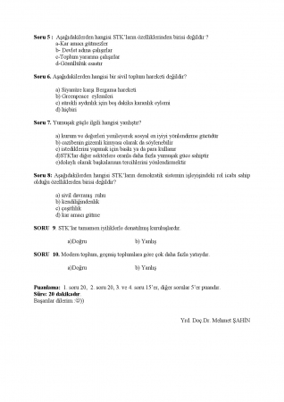 Sivil Tolum Kuruluşları Ekonomisi Dersi Vize Soruları