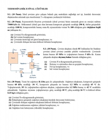 Termodinamik -2 Final Soruları ve Çözümleri - 2015