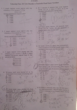 Olasılık ve İstatistik Final Soruları ve Cevapları (A - Grubu) - 2016