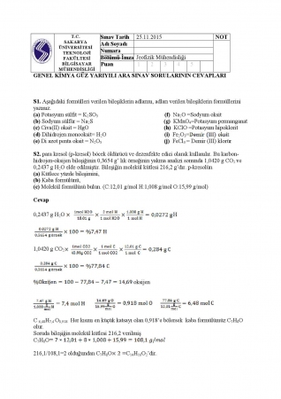 Genel Kimya Vize Soruları ve Cevapları - Jeofizik Müh