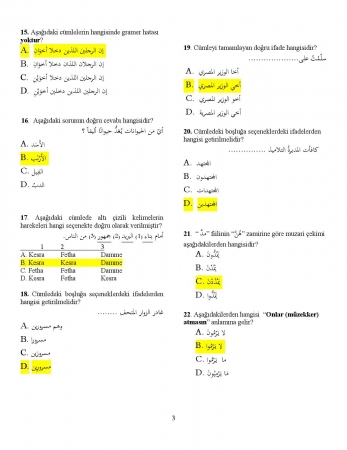 Arapça Hazırlık Bütünleme Soruları ve Cevapları