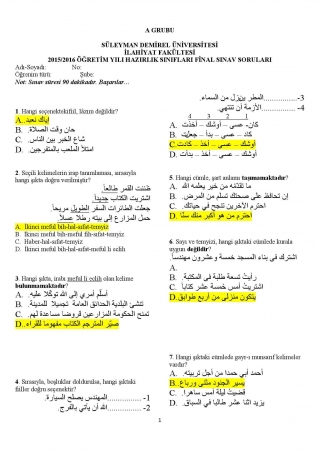 Arapça Hazırlık Final Soruları ve Cevapları