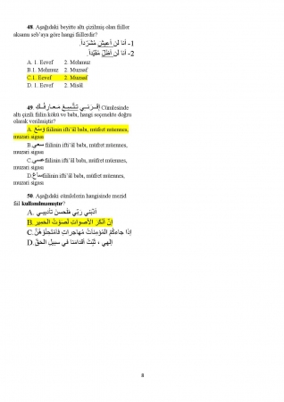 Arapça Hazırlık Final Soruları ve Cevapları