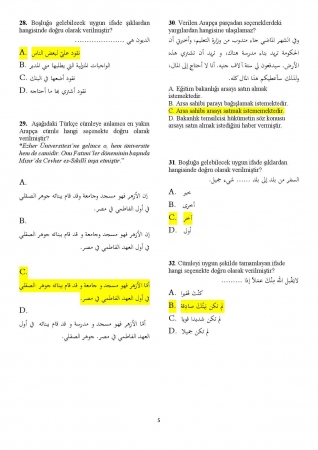 Arapça Hazırlık 3. Vize Soruları ve Cevapları